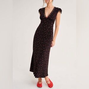Rumored Black Maxi Dress with Red Floral Print, size M, worn once!